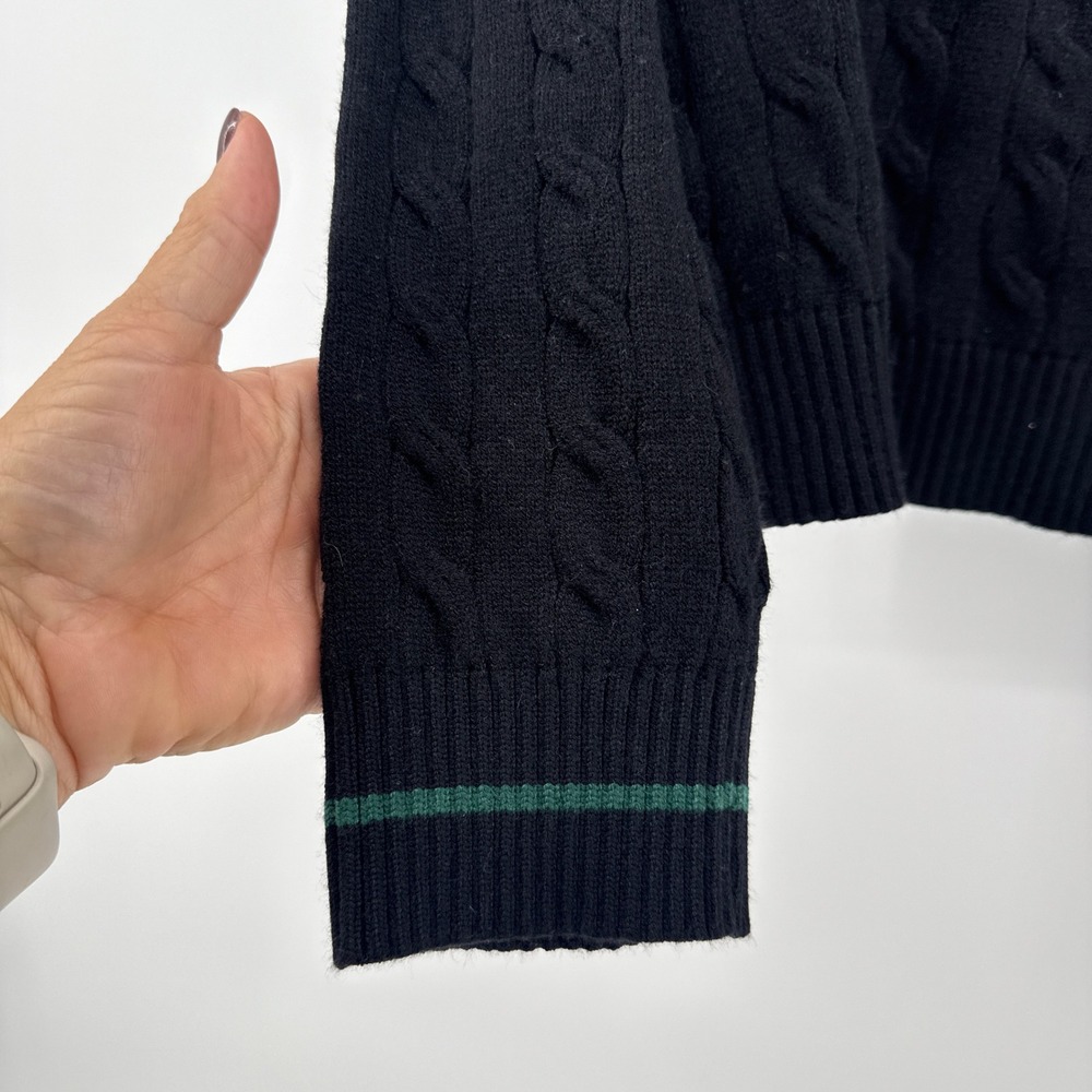 Stella Tweed Cable Knit Boston Pullover Sweater Large Black Green Collegiate MA - Picture 5 of 9